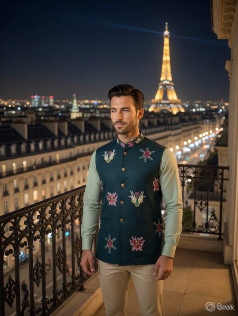 Green Butta Embroidered Waistcoat